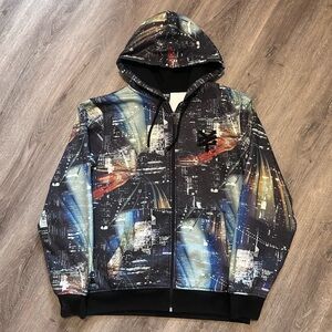 Vintage Zoo York Harold Hunter Foundation Skyline Hoodie Sz L Y2K Skate All Over